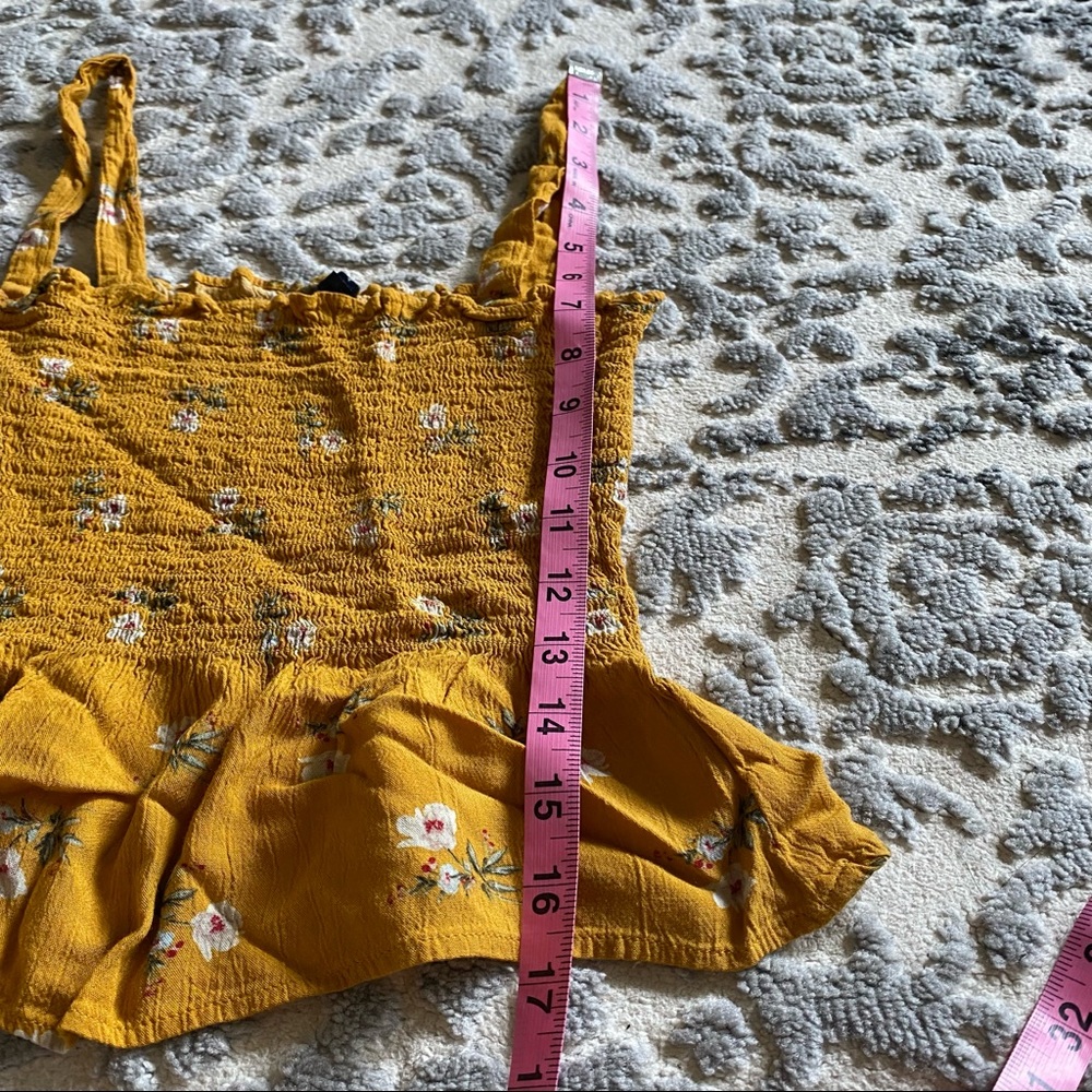American Eagle smocked waist sleeveless crop top - golden yellow floral print - Picture 6 of 9